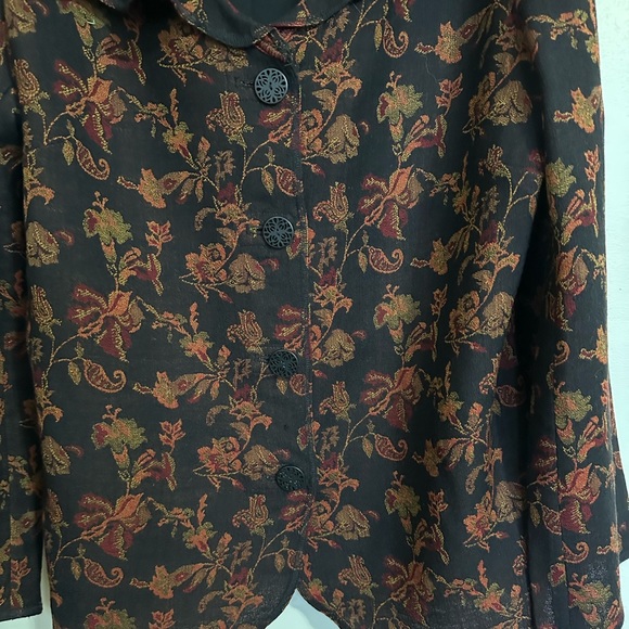 J. Jill Wool Floral Print Ruffle Collar Blazer, Size L - Picture 4 of 9